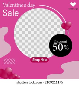 Plantilla de publicación de medios sociales para marketing digital y promoción de ventas en el Día de San Valentín. Publicidad para el Día de San Valentín. Buena comida saludable, tecnología, moda para el día de San Valentín