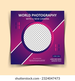 Plantilla de publicación de medios sociales con cámara digital y diseño de día de fotografía promocional mundial 