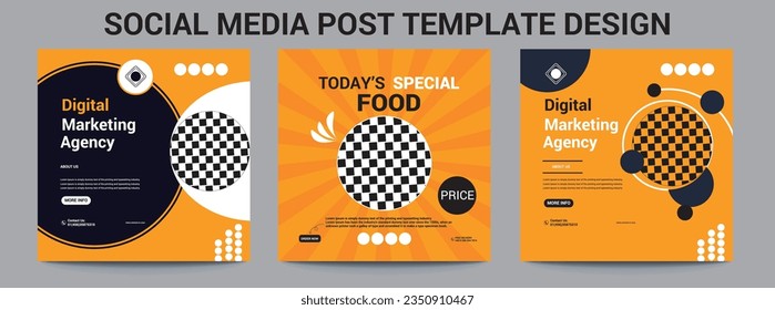 Plantilla de publicación de medios sociales, agencia de marketing digital, plantilla de volante cuadrado, plantilla de publicación de banner web editable.