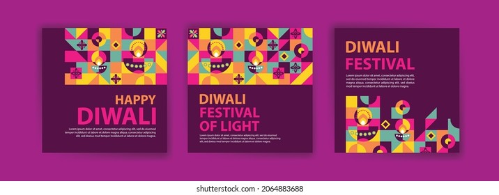 Social media post template for Diwali Celebration. Colorful neo geometric poster for Diwali Celebration.