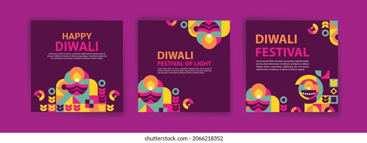 Social media post template for Diwali Celebration. Colorful neo geometric poster for Diwali Celebration.