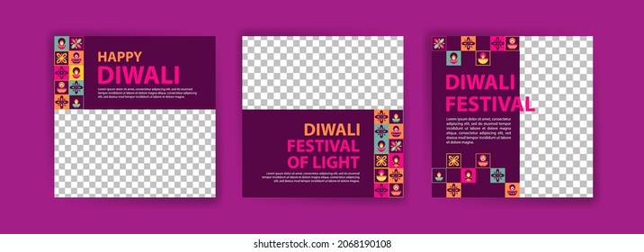 Social media post template for Diwali Celebration. Colorful neo geometric poster for Diwali Celebration.