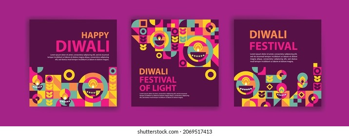 Social media post template for Diwali Celebration. Colorful neo geometric poster for Diwali Celebration.