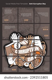 Social media post template with doodle art and ribbon design for anti-corruption day campaign design