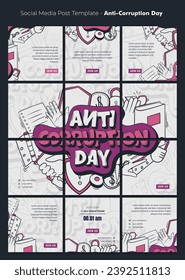 Social media post template with doodle art and typography of world anti-corruption day