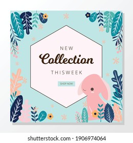 Social media post template with easter day. Sale banner. Vector illustration. Hand drawn. Flat design.