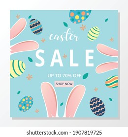 Social media post template with easter day. Sale banner. Vector illustration. Hand drawn. Flat design.