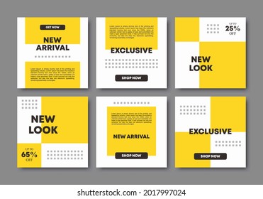 social media post template, editable minimalist square banner template. Yellow and white background color with a pleasant frame shape. 