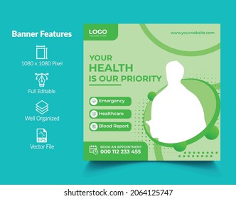 Social Media Post Template, Editable Post Template, Social Media Banners. Health and Medical Post Design