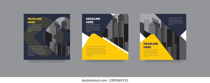 Social media post template, Editable minimal square banner template, Suitable for social media post and web ads promotion. black and yellow background color.