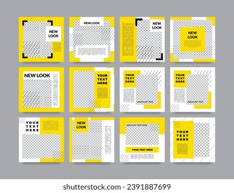 Social media post template, Editable minimal square banner template, Suitable for social media post and web ads promotion, white and yellow background color.