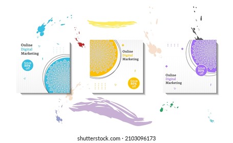 Social media post template for eid greetings or wish with moon design, Eid celebration social media post with mandala and lanterns Free Vector