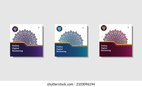 Social media post template for eid greetings or wish with moon design, Eid celebration social media post with mandala and lanterns Free Vector