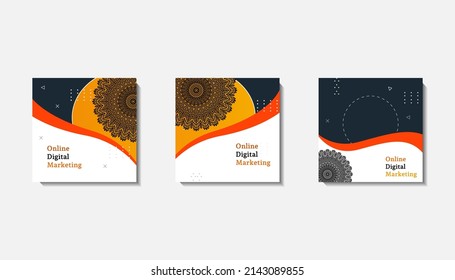 Social media post template for eid greetings or wish with moon design, Eid celebration social media post with mandala and lanterns vector design