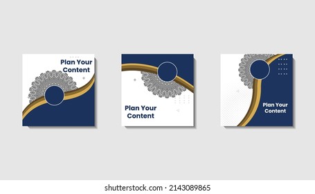 Social media post template for eid greetings or wish with moon design, Eid celebration social media post with mandala and lanterns vector design