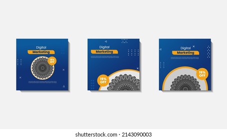 Social media post template for eid greetings or wish with moon design, Eid celebration social media post with mandala and lanterns vector design