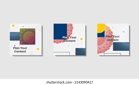Social media post template for eid greetings or wish with moon design, Eid celebration social media post with mandala and lanterns vector design