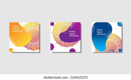 Social media post template for eid greetings or wish with moon design, Eid celebration social media post with mandala and lanterns vector design