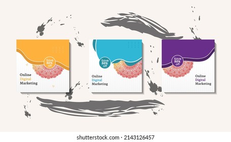 Social media post template for eid greetings or wish with moon design, Eid celebration social media post with mandala and lanterns vector design