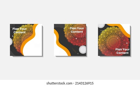 Plantilla de publicación de medios sociales para saludos de eid o deseo con diseño de luna, celebración de Eid publicación de medios sociales con manala y diseño vectorial de linternas