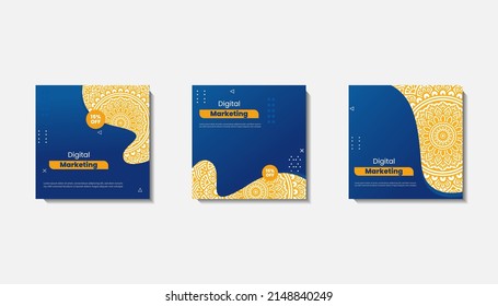 Social media post template for eid greetings or wish with moon design, Eid celebration social media post with mandala and lanterns vector design