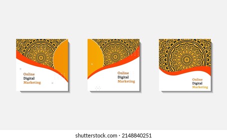 Social Media-Post-Vorlage für eiige Grüße oder Wünsche mit Monddesign, Eid-Feiern Social-Media-Post mit Mandala und Laternen Vektordesign