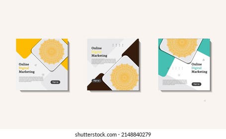 Social media post template for eid greetings or wish with moon design, Eid celebration social media post with mandala and lanterns vector design