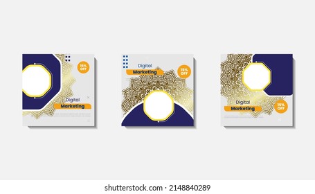 Social media post template for eid greetings or wish with moon design, Eid celebration social media post with mandala and lanterns vector design