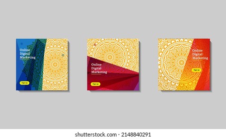 Social Media-Post-Vorlage für eiige Grüße oder Wünsche mit Monddesign, Eid-Feiern Social-Media-Post mit Mandala und Laternen Vektordesign