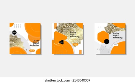 Social media post template for eid greetings or wish with moon design, Eid celebration social media post with mandala and lanterns vector design
