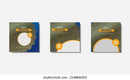 Social media post template for eid greetings or wish with moon design, Eid celebration social media post with mandala and lanterns vector design