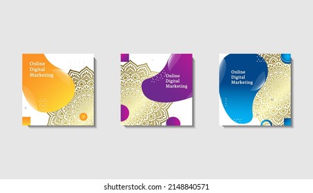 Social media post template for eid greetings or wish with moon design, Eid celebration social media post with mandala and lanterns vector design