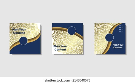 Social media post template for eid greetings or wish with moon design, Eid celebration social media post with mandala and lanterns vector design
