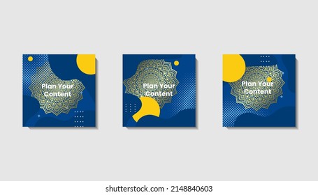 Social media post template for eid greetings or wish with moon design, Eid celebration social media post with mandala and lanterns vector design