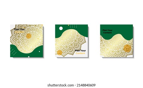 Plantilla de publicación de medios sociales para saludos de eid o deseo con diseño de luna, celebración de Eid publicación de medios sociales con manala y diseño vectorial de linternas