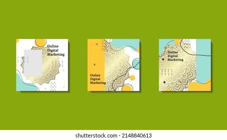 Social media post template for eid greetings or wish with moon design, Eid celebration social media post with mandala and lanterns vector design