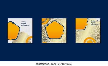 Plantilla de publicación de medios sociales para saludos de eid o deseo con diseño de luna, celebración de Eid publicación de medios sociales con manala y diseño vectorial de linternas
