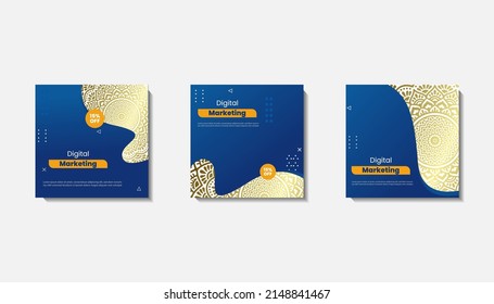 Plantilla de publicación de medios sociales para saludos de eid o deseo con diseño de luna, celebración de Eid publicación de medios sociales con manala y diseño vectorial de linternas