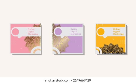 Social media post template for eid greetings or wish with moon design, social media post with mandala