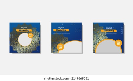 Social media post template for eid greetings or wish with moon design, social media post with mandala
