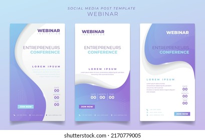 Plantilla de publicación de medios sociales en diseño de fondo púrpura femenino azul para diseño de invitación a seminarios web