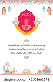 Social Media Post Or Template With festive element  And Floral Garland (Toran) On white Background For Diwali Celebration.