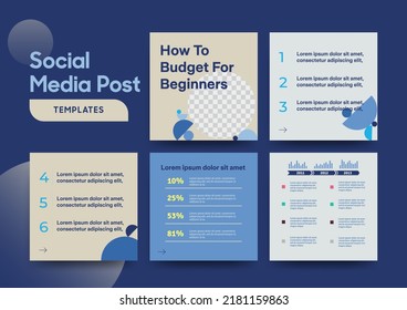 Social Media Post Template, Financial Tips Instagram Post Collection With Tutorial, Tip, Trick, Quick Tips, Layout Template With Geometric Background Design In Blue, White Color. Vector Illustration