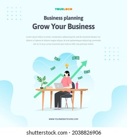 Social Media Post Template with flat Character, statistics illustration Growing Business Used for web, app, infographic, advertising, etc