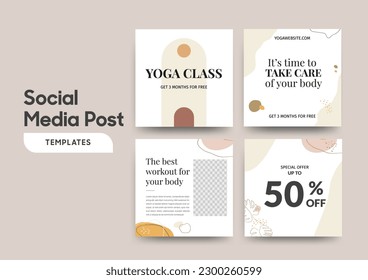 Plantilla de publicación de medios sociales de salud plana y colección de post yoga elemento de diseño de color minimalista y moda.