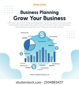 Social Media Post Template with flat Character, statistics illustration Growing Business Used for web, app, infographic, advertising, etc