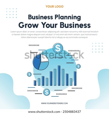 Social Media Post Template with flat Character, statistics illustration Growing Business Used for web, app, infographic, advertising, etc