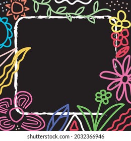 social media post template flower doodle flat design botanical vector illustration