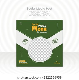 Social media post template for food menu promotion banner frame in high quality vector. Healthy food online sale promotion poster. social media story. Layout design for marketing on social media.