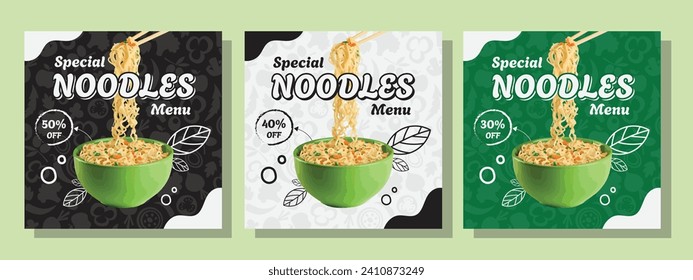 social media post template for food menu promotion banner frame noodle's menu 